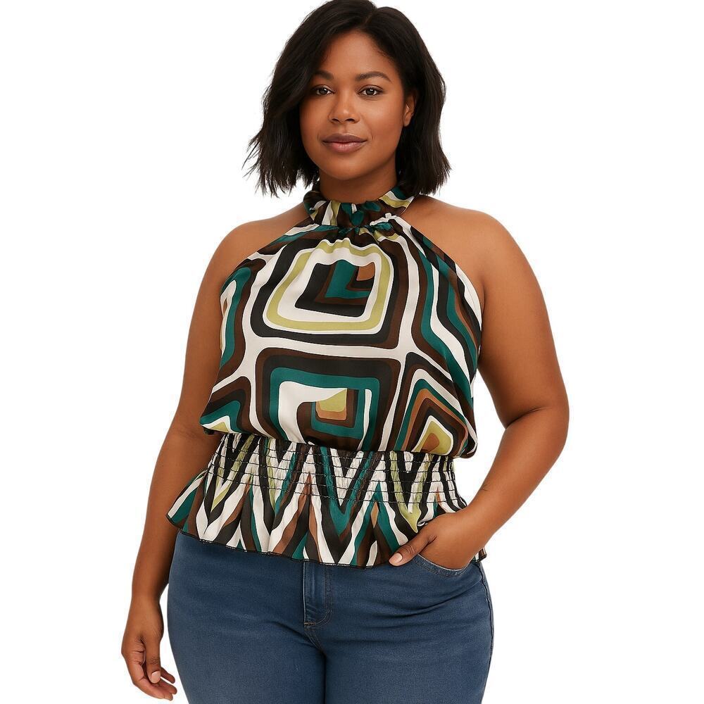 Charlotte Russe Retro Geometric Print Halter Top – Size M